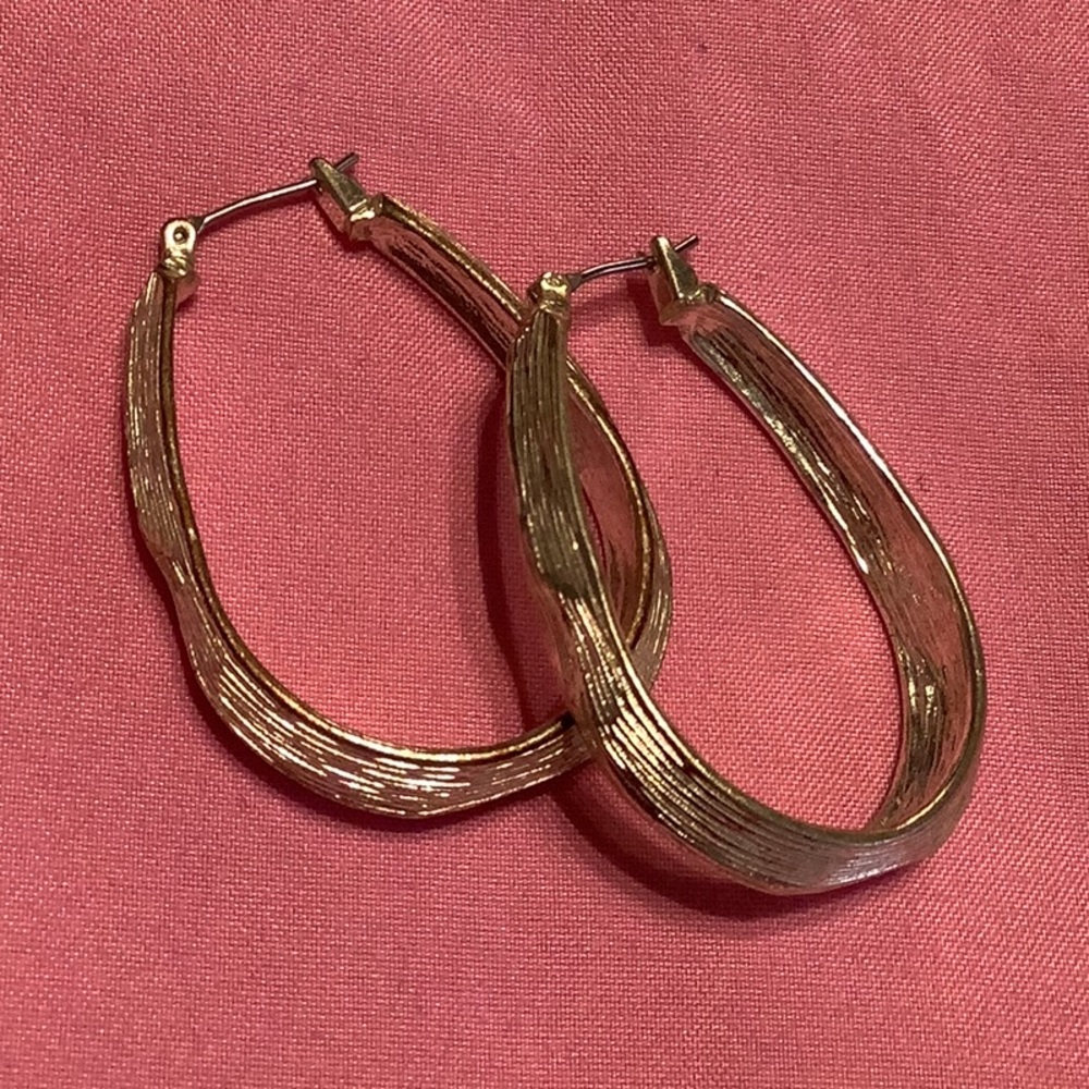 🌹Silver tone drop hoop earrings pierced